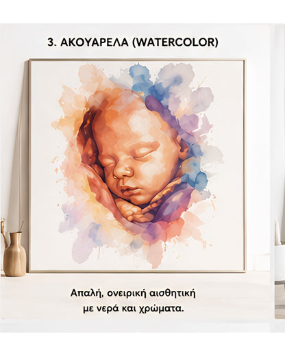 Ultrasound Memory Art | Custom Baby Sonogram Poster | Metal Print Ακουαρέλλα Watercolor